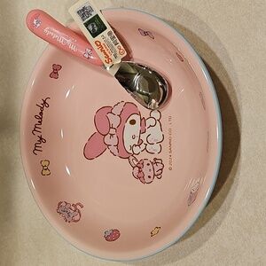 New Hello Kitty My Melody 8" Bowl and spoon Set